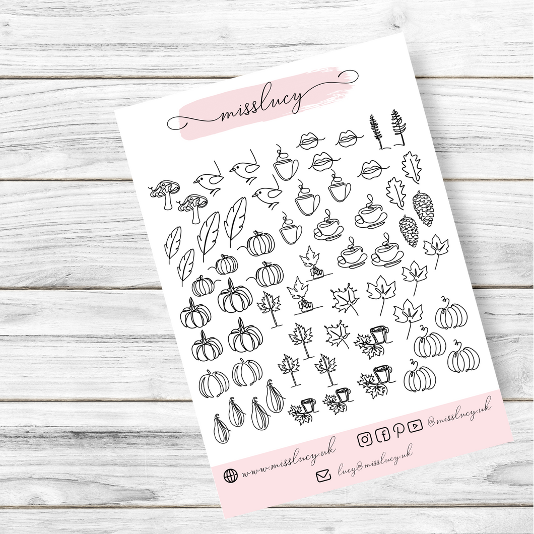 Autumn Line Art Water Nail Decals