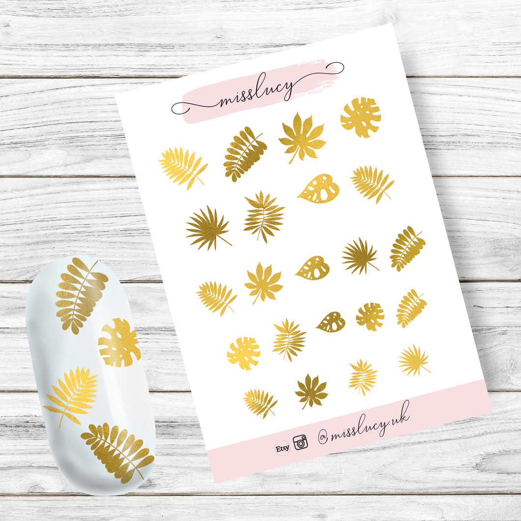 Gold Foil Tropical Leave Nail Stickers